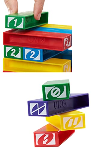 Mattel Games UNO StackoGame for Kids and Family with 45 Colored Stacking Blocks, Loading Tray and Instructions