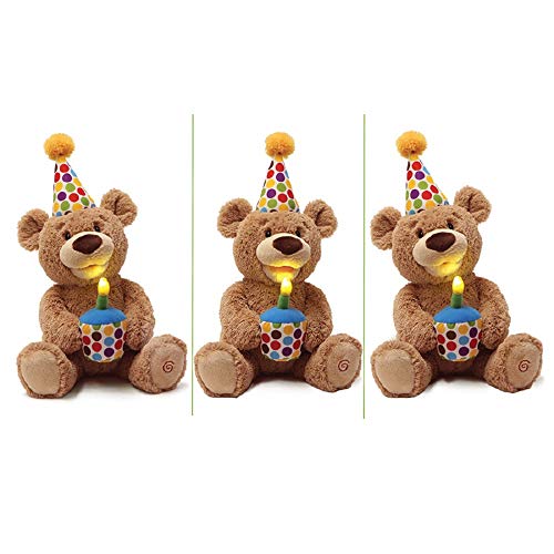 GUND Happy Birthday Animated Bear Singing Light Up Plush Stuffed Animal, 10" - sctoyswholesale