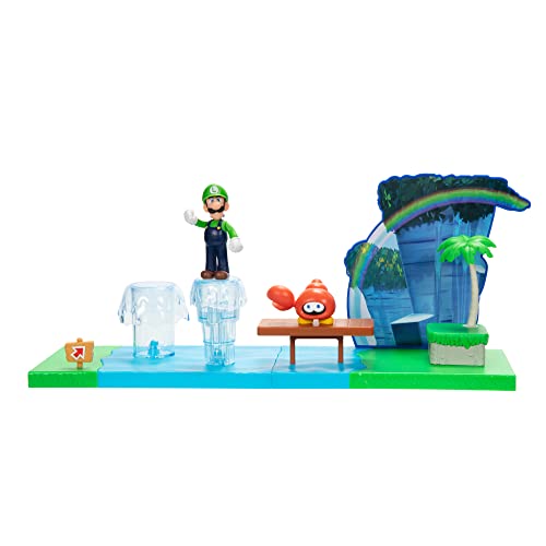 SUPER MARIO Sparkling Waters Action Figures Playset Includes 2.5 Inch Luigi & Red Huckit Crab with Interactive Pieces