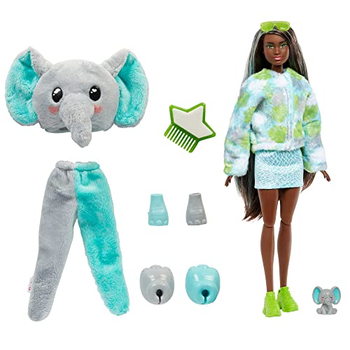 Barbie Cutie Reveal Fashion Doll, Jungle Series Elephant Plush Costume, 10 Surprises