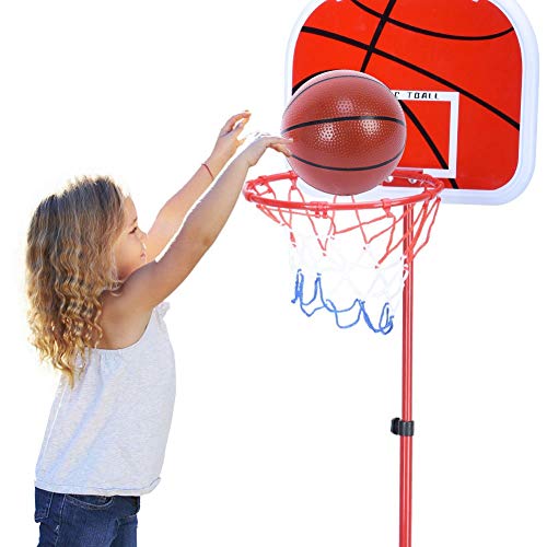 IRIS Basketball Stand, Free Stand Height Adjustable Backboard Hoop Kit with Pump Ball and Mounting Accessories Toy Set for Children Indoor Outdoor