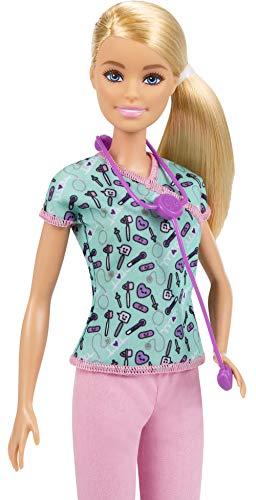 Barbie Nurse Blonde Doll 12" with Scrubs Featuring A Medical Tool Print Top & Pink Pants - sctoyswholesale