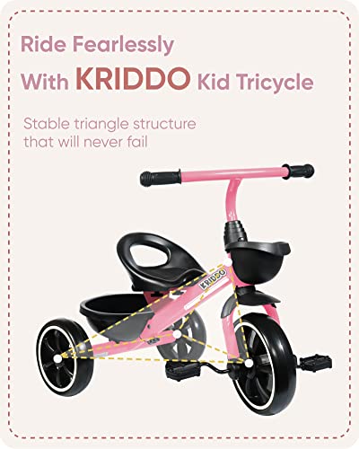 KRIDDO Tricycle Enfant 3 Ans, Vélo Enfant de 24 Mois à 5 Ans, Tricycle bébé de 2,5 à 5 Ans, Cadeau tricycles pour Tout-Petits pour Les 2-4 Ans, Blanc