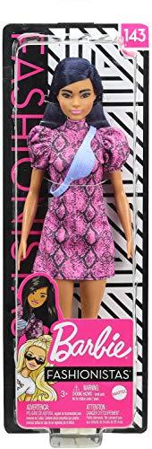 Barbie Fashionistas Doll with Blue Hair Wearing Pink & Black Dress, White Sneakers & Bag, Toy for Kids 3 to 8 Years Old - sctoyswholesale