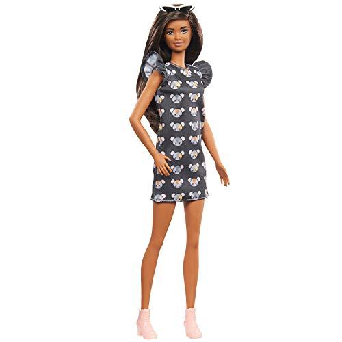 Barbie Fashionistas Doll with Long Brunette Hair Wearing Mouse-Print Dress, Pink Booties & Sunglasses, Toy for Kids 3 to 8 Years Old - sctoyswholesale