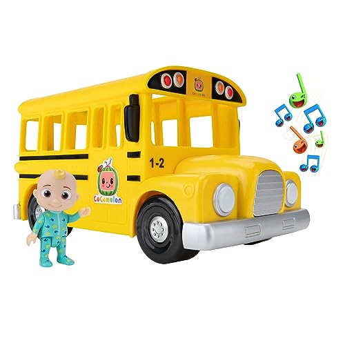 Cocomelon Official Musical Yellow School Bus, Plays Clips from ‘Wheels on The Bus,’ Featuring Removable JJ Figure – Character Toys for Babies, Toddlers, and Kids