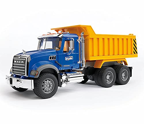 Bruder Toys Mack Granite Dump Truck w/ Functioning Bed in 1:16 Scale, Yellow/Blue/Gray/Black