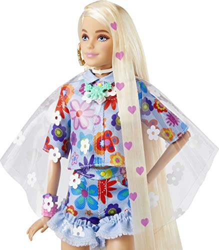 Barbie Extra Doll #12 in Floral 2-Piece Fashion & Accessories, with Pet Bunny, Extra-Long Blonde Hair with Heart Icons & Flexible Joints - sctoyswholesale