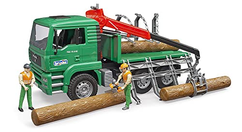 Bruder Toys - Forestry MAN Timber Truck with Fully Functioning Loading Crane, Tilting Loading Bed, and 3 Loadable Trunks