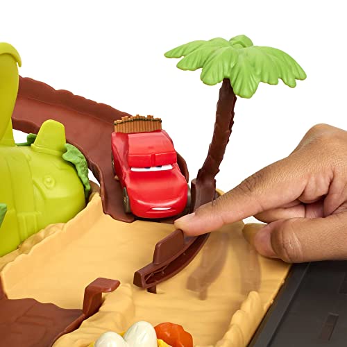 Disney Pixar's Cars Toys, Dinosaur Playground Playset With Lightning McQueen Toy Car, Dinosaur And Kid-Activated Action, Cars On The Road