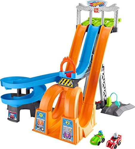 Fisher-Price Little People Toddler Playset, Hot Wheels Racing Loops Tower, Spiral Racetrack with Stunt Ramp and Sounds