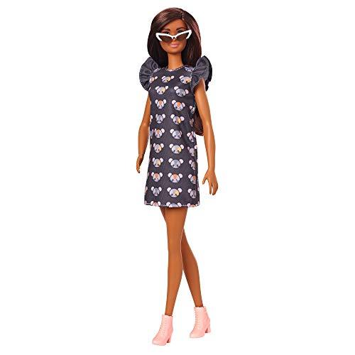 Barbie Fashionistas Doll #140 with Long Brunette Hair Wearing Mouse-Print Dress, Pink Booties & Sunglasses, Toy for Kids 3 to 8 Years Old - sctoyswholesale
