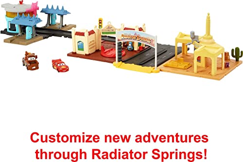 Disney And Pixar Cars On The Road Radiator Springs Tour Playset With 2 Vehicles And Light-Up Countdown, Features Lightning McQueen Racer, Mater Truck And Guido Vehicles