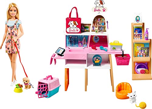 Barbie Doll (11.5-in Blonde) and Pet Boutique Playset with 4 Pets, Color-Change Grooming Feature and Accessories, Great Gift for 3 to 7 Year Olds - sctoyswholesale