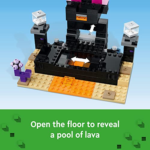 LEGO Minecraft The End Arena 21242, Player-vs-Player Battle Playset with Lava, Ender Dragon and Enderman Figures, Action Toys for Kids 8 Plus Years Old