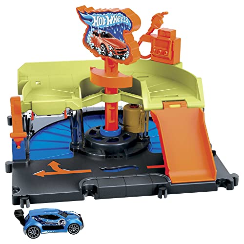 Hot Wheels City Downtown Express Car Wash Playset with 1 Car