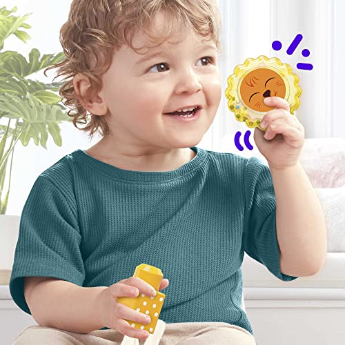 Mega BLOKS Sensory Toys for Toddlers, Rock n Rattle Safari with Building Blocks Elephant, Giraffe and Lion, Endorsed by Fisher-Price