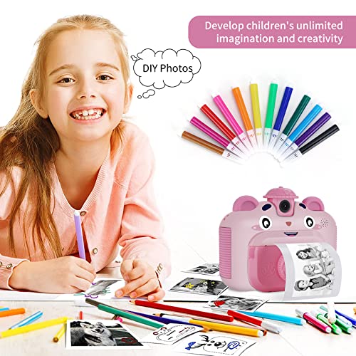 Instant Print Digital Kids Camera,Selfie 1080P Video Camera for Kid with 180° Rotating Len,32GB TF Card,Print Paper,Color Pens Set,Rechargeable Toy Camera