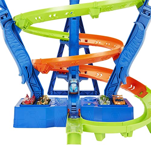 Hot Wheels Action Spiral Speed Crash Track Set, Tall Motorized Track Set with 3 Crash Zones, Includes 1 Toy Car - sctoyswholesale