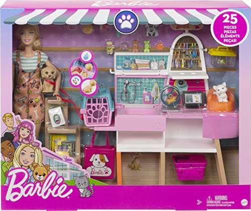  Barbie Doll and Accessories Playset with Blonde Doll, Mommy  Dog, 3 Puppies and 11 Pieces, Newborn Pups Set : Toys & Games