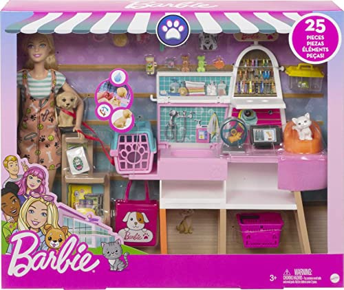 Barbie Doll (11.5-in Blonde) and Pet Boutique Playset with 4 Pets, Color-Change Grooming Feature and Accessories, Great Gift for 3 to 7 Year Olds - sctoyswholesale