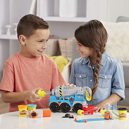 Play-Doh Wheels Cement Truck Toy for Kids Ages 3 & Up with Non-Toxic Cement-Colored Buildin' Compound Plus 3 Colors