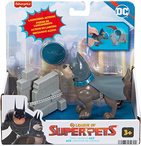 Fisher-Price DC League of Super-Pets Disk Launch Ace, Figure Set with Dog Character and Accessories for Preschool Pretend - sctoyswholesale