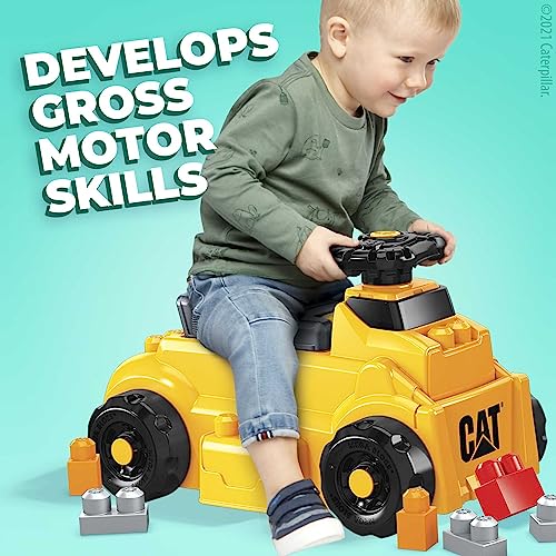 MEGA BLOKS Cat Fisher-Price Toddler Blocks Building Toy, Large Dump Truck with 11 Pieces and Storage, Yellow, Gift Ideas for Kids
