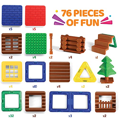 BrainyMags Magnetic Tiles Building Toys by Play Brainy - Arthur's Cabin Set with 76 Pieces 3D Magnetic Building Tiles - sctoyswholesale