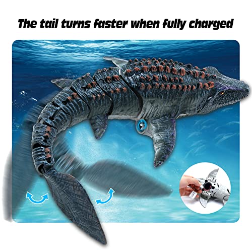 Remote Control Dinosaur Toys for Kids, Mosasaurus Diving Toys RC Boat with Light and Spray Water for Swimming Pool Lake Bathroom Ocean Protector Bath Toys