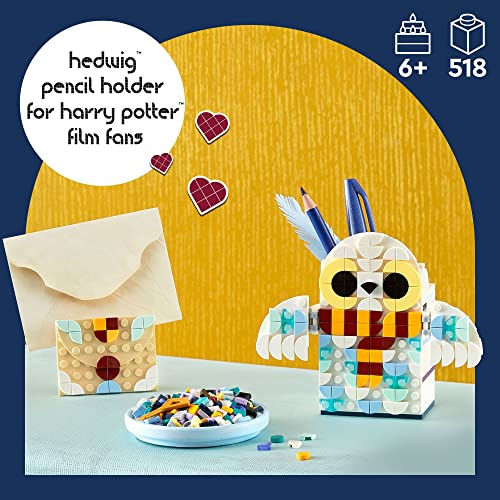 LEGO DOTS Hedwig Pencil Holder 41809, Harry Potter Owl Desk Accessories, Pencil Pot and Noteholder, Toy Crafts Set for Kids, Easter Gift Idea and Basket Stuffer