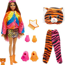 Barbie Cutie Reveal Fashion Doll, Jungle Series Tiger Plush Costume, 10 Surprises Including Mini Pet & Color Change