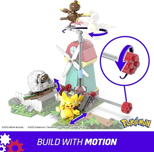 MEGA Pokémon Action Figure Building Toy Set, Countryside Windmill With 240 Pieces, Motion And 3 Poseable Characters, Gift Idea For Kids