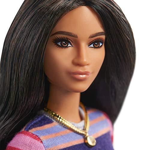 Barbie Fashionistas Doll with Long Brunette Hair Wearing Striped Dress - sctoyswholesale