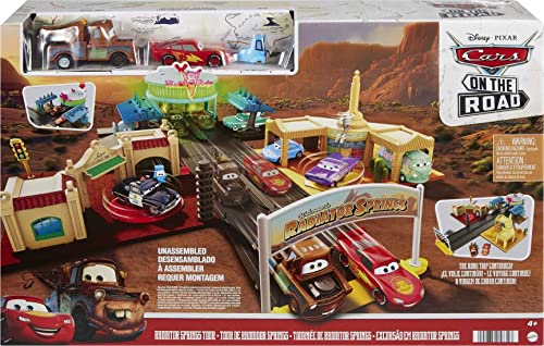 Disney And Pixar Cars On The Road Radiator Springs Tour Playset With 2 Vehicles And Light-Up Countdown, Features Lightning McQueen Racer, Mater Truck And Guido Vehicles