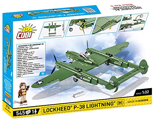 COBI Historical Collection: World War II Lockheed P-38 Lightning (H) Plane,Green - sctoyswholesale