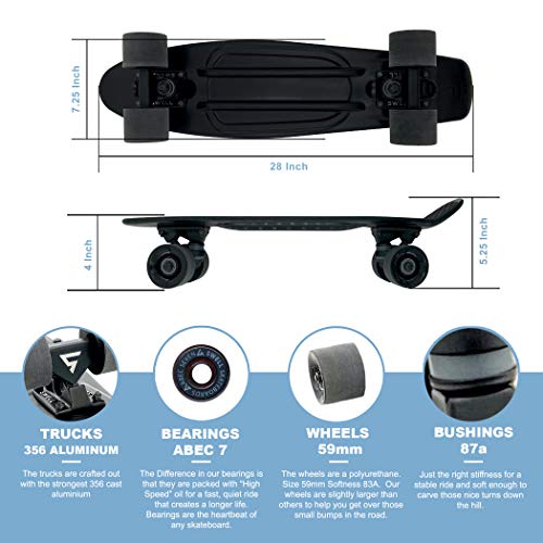 Swell Skateboards 22 inch and 28 Inch Plastic Retro Mini Cruiser Complete Skateboard for Beginners, - sctoyswholesale