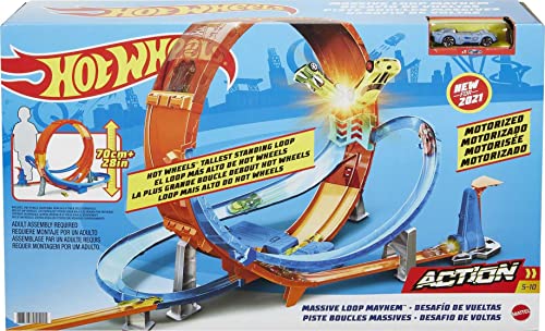 Hot Wheels Massive Loop Mayhem Track Set with Huge 28-Inch Tall