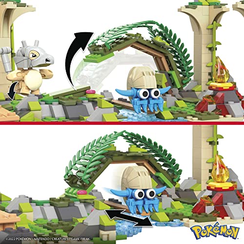 MEGA Pokémon Action Figure Building Toy, Jungle Ruins with 464 Pieces, Motion and 3 Characters, Cubone Charmander Omanyte, Gift Idea for Kids