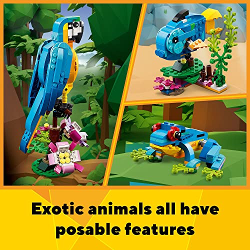 LEGO Creator 3 in 1 Exotic Parrot to Frog to Fish 31136 Animal Figures Building Toy, Creative Toys and Easter Gift for Kids Ages 7 and up