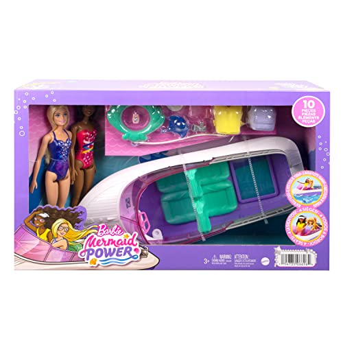 Barbie Mermaid Power Playset with 2 Dolls & 18-inch Floating Boat with See-Through Bottom, 4 Seats & Accessories