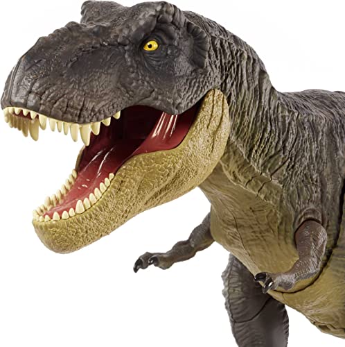 Jurassic World Stomp ‘N Escape Tyrannosaurus Rex Figure Camp Cretaceous Dinosaur Escape Toy with Stomping Movements, Movable Joints, Authentic Deco