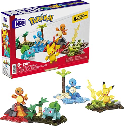 MEGA Pokémon Action Figure Building Toys Set, Kanto Region Team With 130 Pieces, 4 Poseable Characters