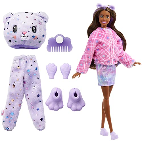 Barbie Doll, Cutie Reveal Teddy Bear Plush Costume Doll with 10 Surprises, Mini Pet, Color Change and Accessories, Fantasy Series 