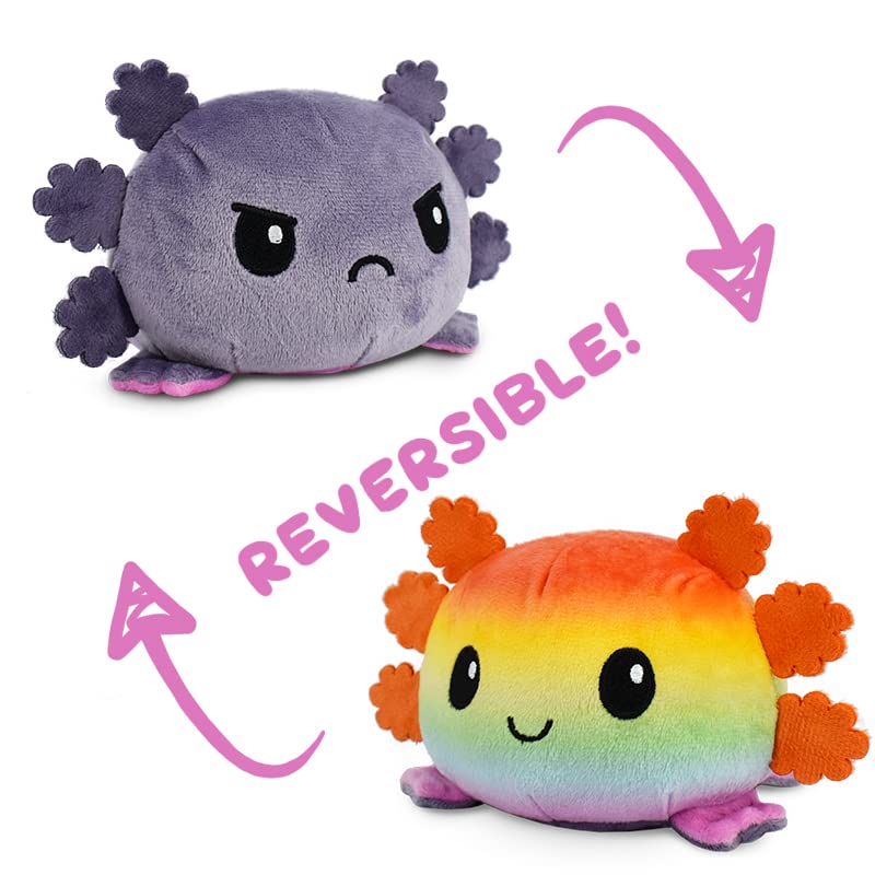 TeeTurtle - The Original Reversible Axolotl Plushie - Gray + Rainbow - Cute Sensory Fidget Stuffed Animals That Show Your Mood
