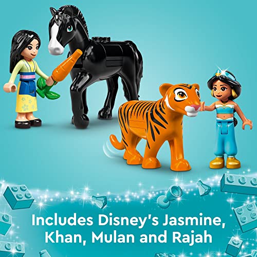 LEGO Disney Princess Jasmine and Mulan’s Adventure Palace Set, Aladdin & Mulan Buildable Toy with Horse and Tiger Figures