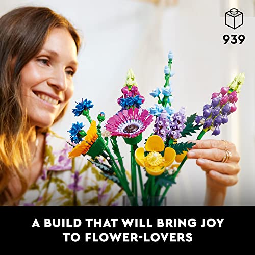 LEGO Icons Wildflower Bouquet 10313 Set - Artificial Flowers with Poppies and Lavender, Adult Collection, Unique Home Décor, Botanical Piece for Wife, Spring Flowers