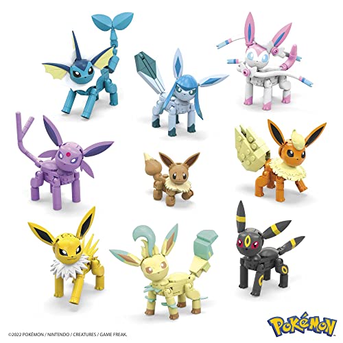 MEGA Pokemon Action Figure Building Toys for Kids, Every Eevee Evolution with 470 Pieces, 9 Poseable Characters, Gift Idea