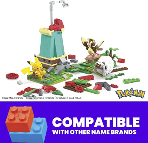 MEGA Pokémon Action Figure Building Toy Set, Countryside Windmill With 240 Pieces, Motion And 3 Poseable Characters, Gift Idea For Kids
