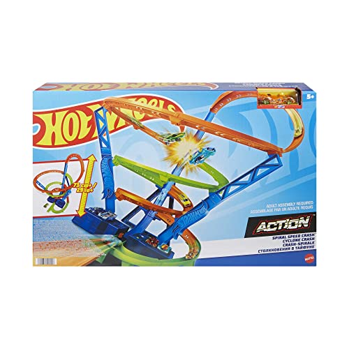 Hot Wheels Track Set and 1:64 Scale Toy Car, 29" Tall Track with Motorized Booster for Fast Racing